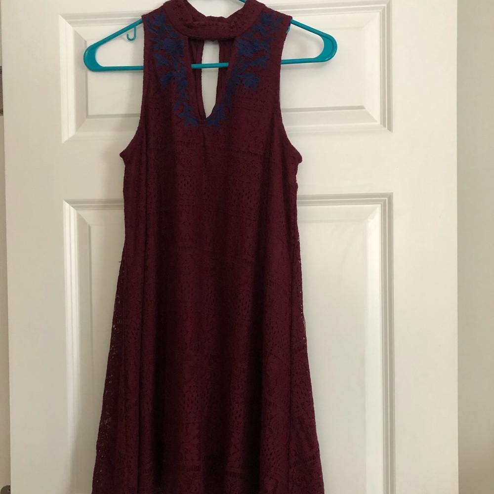 Maroon mid-length lace dress from Francescas.